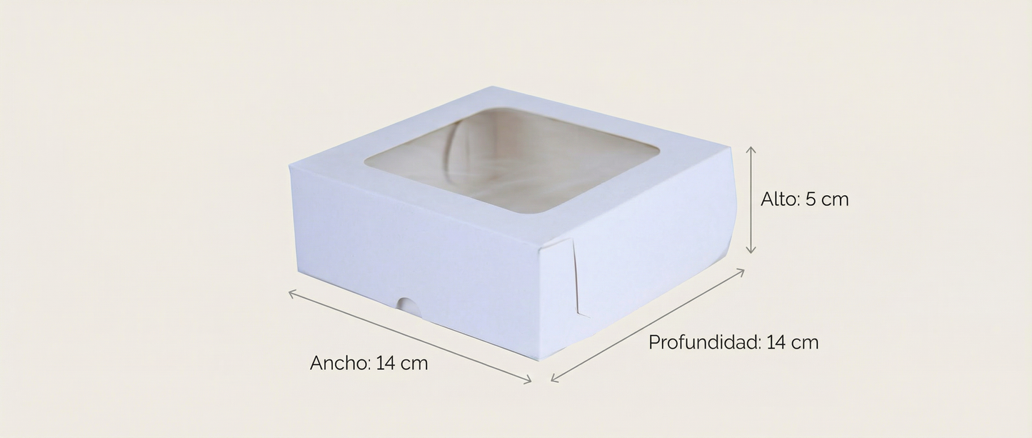 Caja Estandar 14 c/ventana – Paq c/5 Pzas | Variedad de Colores | 14 x 14 x 5 cms